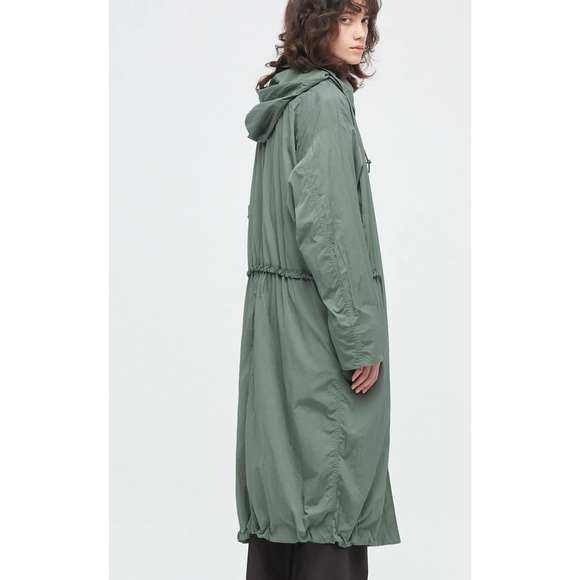 NWT UNIQLO Green Nylon Long Trench Coat - Picture 2 of 10